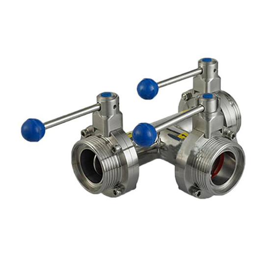 Stainless Steel AISI304 Sanitary Manual Three-way Butterfly Valves