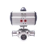 Sanitary Stainless Steel TC Clamp Three-Way Ball Valve, Pneumatic Actuator